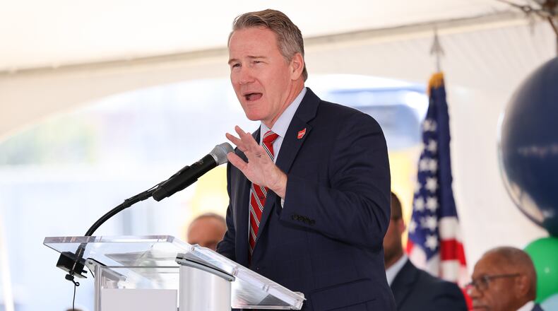 Sen. Jon Husted (R-Ohio) speaks during a groundbreaking ceremony on Sept. 26 held by onMain ahead of construction of the first building on the former Montgomery County Fairgrounds in Dayton. BRYANT BILLING / STAFF