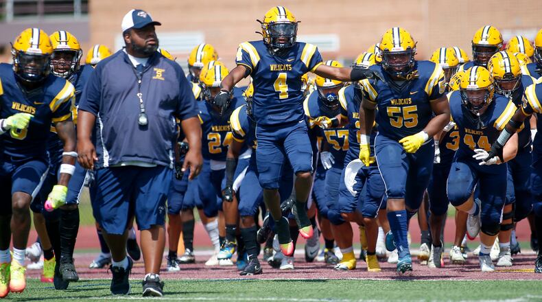 Springfield takes the field before a game against St. Louis De Smet Jesuit 29-22 in Indianapolis on Saturday, Aug. 27, 2022. Michael Cooper/CONTRIBUTED