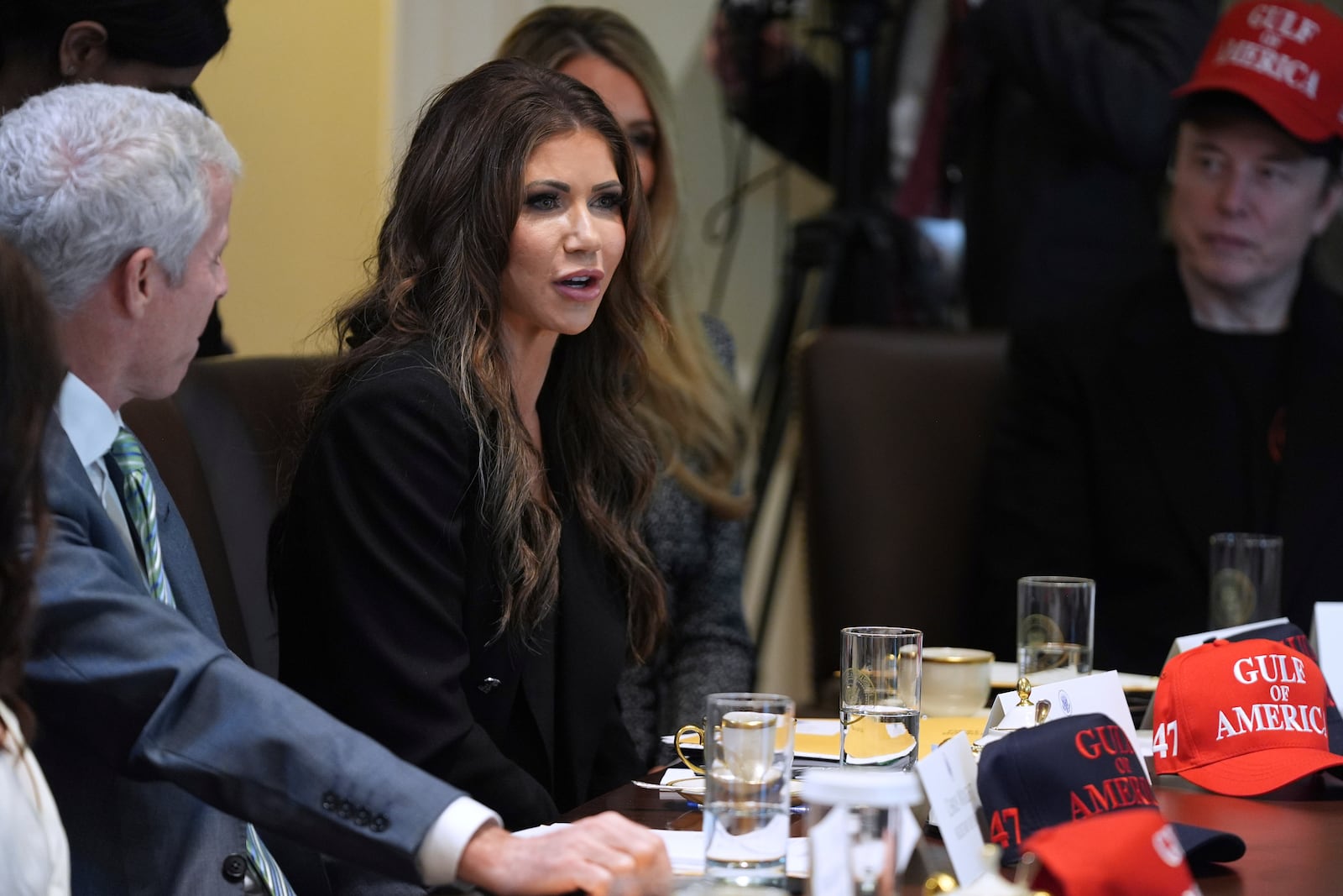 Secretary of Homeland Security Kristi Noem speaks during a cabinet meeting at the White House, Wednesday, April 30, 2025, in Washington. (AP Photo/Evan Vucci)