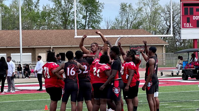 Jermiel Atkins Trotwood-Madison Rams offensive lineman during recruiting combine at TMHS May 1, 2024.