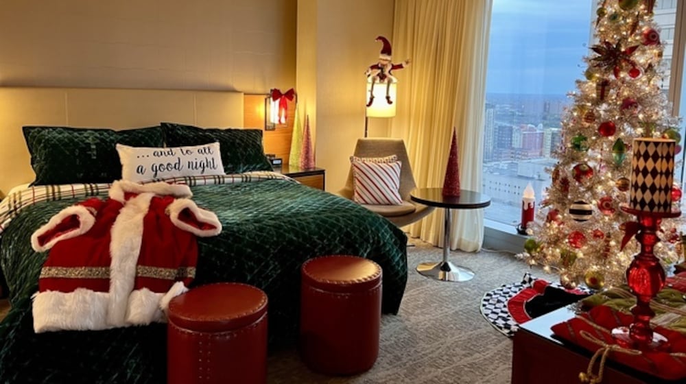 The Mr. Kringle Suite is at Hilton Cleveland Downtown hotel and has two fully decorated Christmas trees in it. HEATHER RADER/OHIO.ORG/CONTRIBUTED