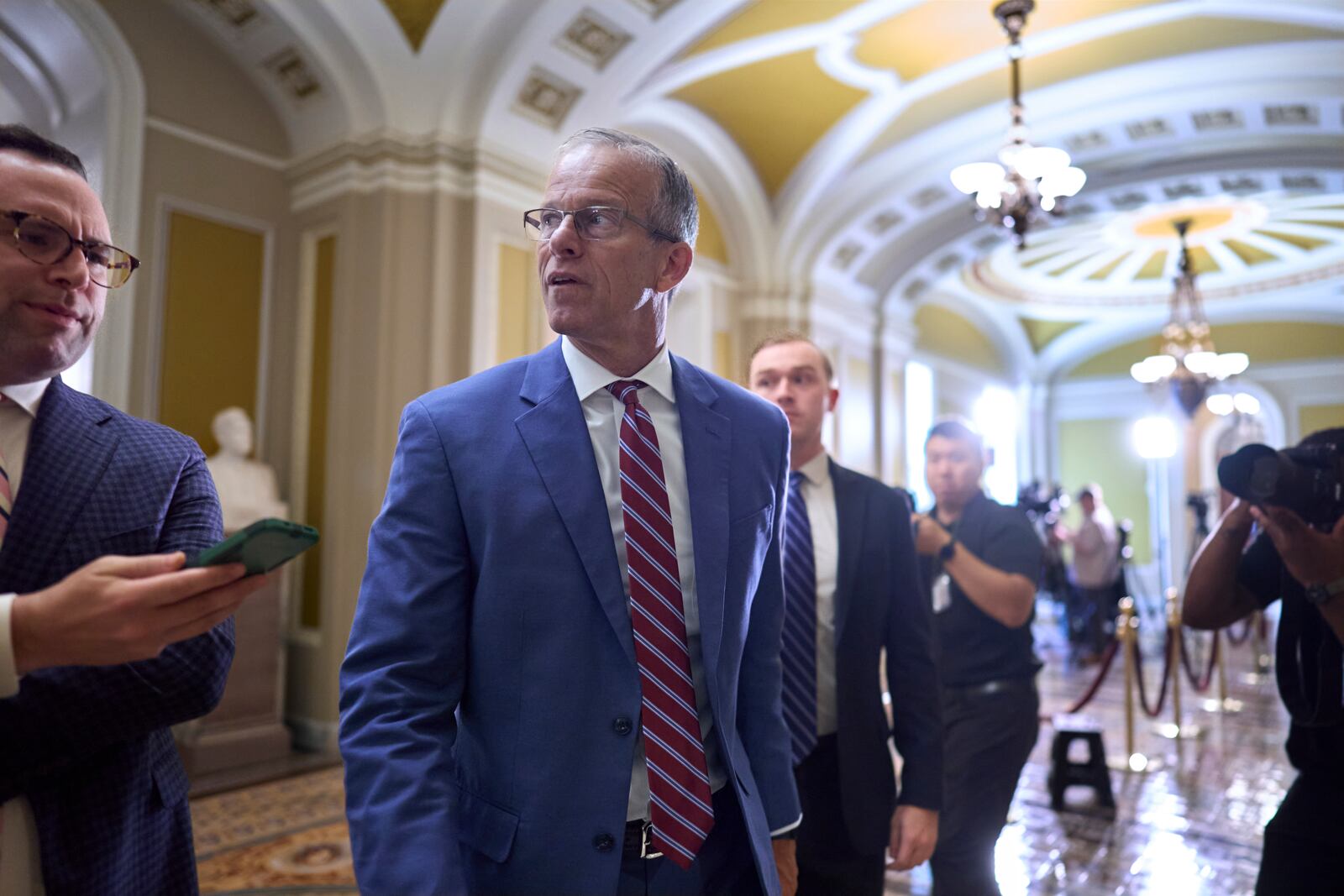 Senate Majority Leader John Thune, R-S.D., arrives for a vote as Republicans work to advance President Donald Trump's spending and tax bill, at the Capitol in Washington, Tuesday, June 3, 2025. (AP Photo/J. Scott Applewhite)