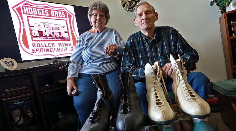 James and Joann Riley met at the Hodges Bros. Roller Rink in Springfield that operated from the mid 40’s to the mid 60’s and still have the roller skates they were wearing. BILL LACKEY/STAFF