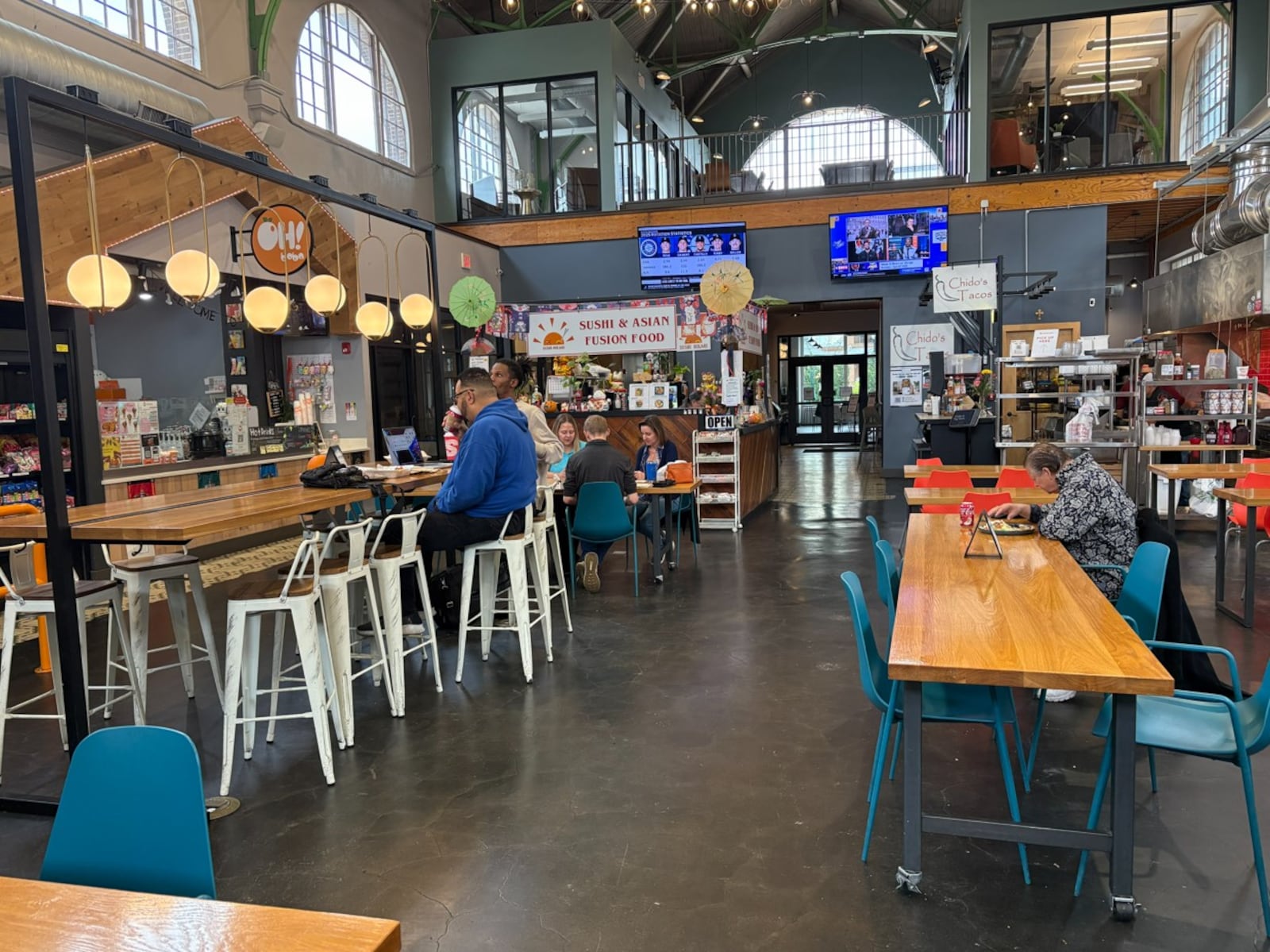 Chido’s Tacos, Sushi Hikari Moe and OH! Boba inside Myers Market in Springfield. Brooke Spurlock/Staff