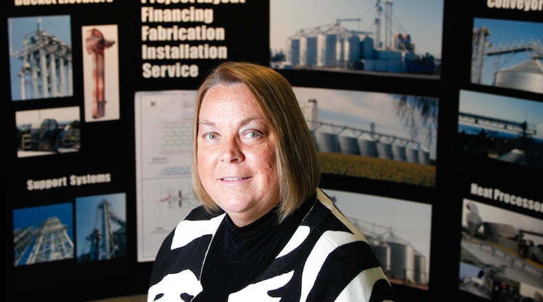 Alicia Sweet Hupp is president of Sweet Manufacturing. The company manufactures and sells agricultural and industrial equipment, including bucket elevators, support structures and conveyer systems. CHRIS STEWART / STAFF