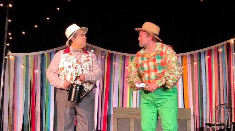Tom Hand and Nathaniel Beard rehearse a scene from the upcoming musical "The Fantasticks," that will mark a return to live indoor theater to Springfield. Photo by Brett Turner