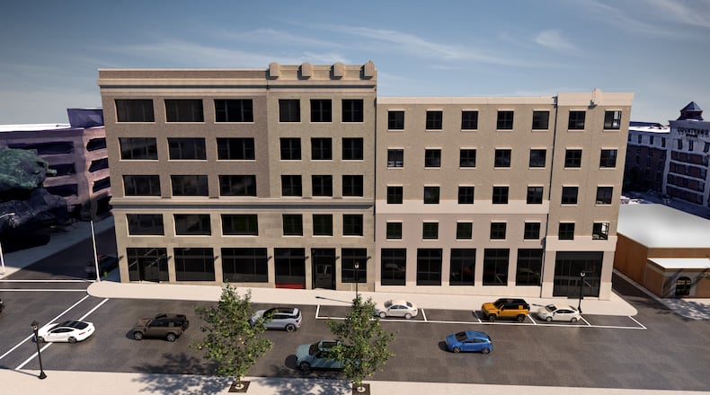 This rendering shows the Wren Building mixed-use redevelopment in downtown Springfield with a north-facing view. IMAGE PROVIDED BY CONNECT REAL ESTATE.