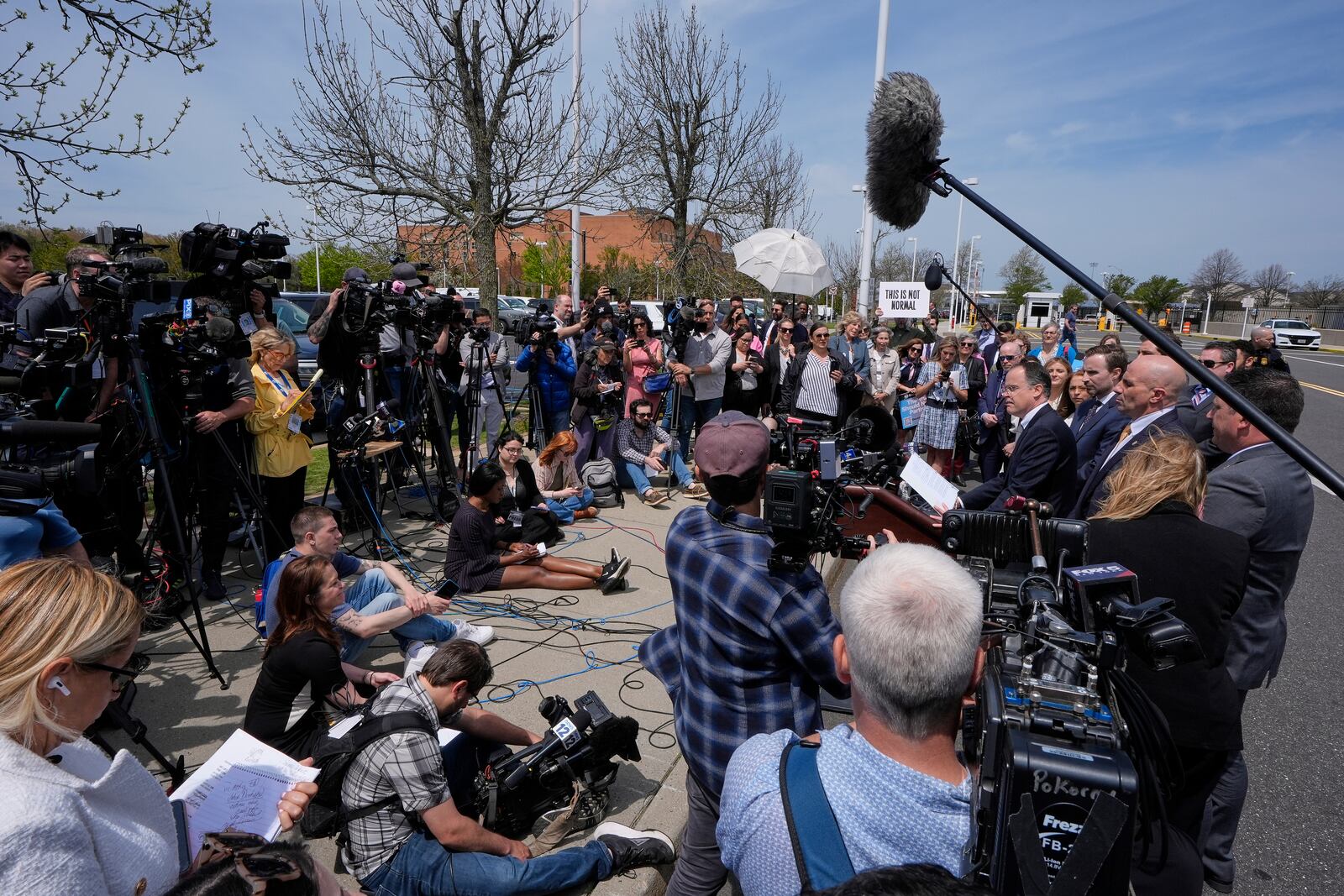 Acting U.S. Attorney John J. Durham speaks during a news conference after former U.S. Rep. George Santos was sentenced to more than seven years in prison for fraud and identity theft, Friday, April 25, 2025, in Central Islip, N.Y. (AP Photo/Julia Demaree Nikhinson)