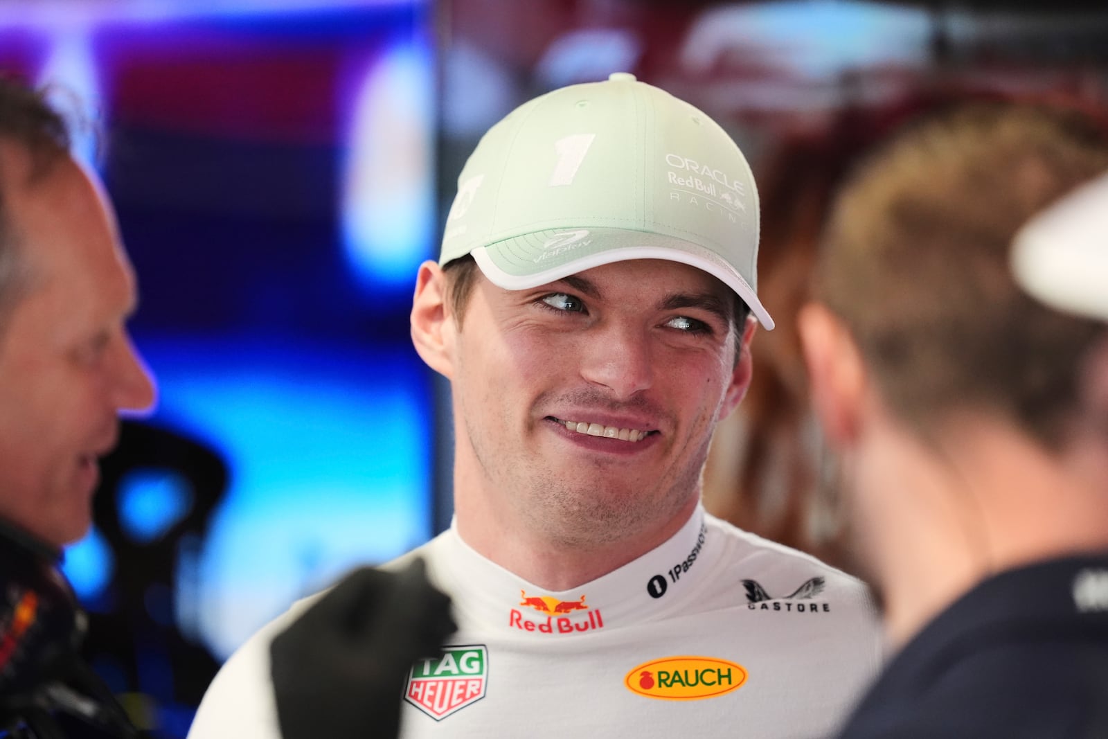 Red Bull driver Max Verstappen of the Netherlands stands in the pits during a practice session for the Formula One Miami Grand Prix auto race, Friday, May 2, 2025, in Miami Gardens, Fla. (AP Photo/Rebecca Blackwell)
