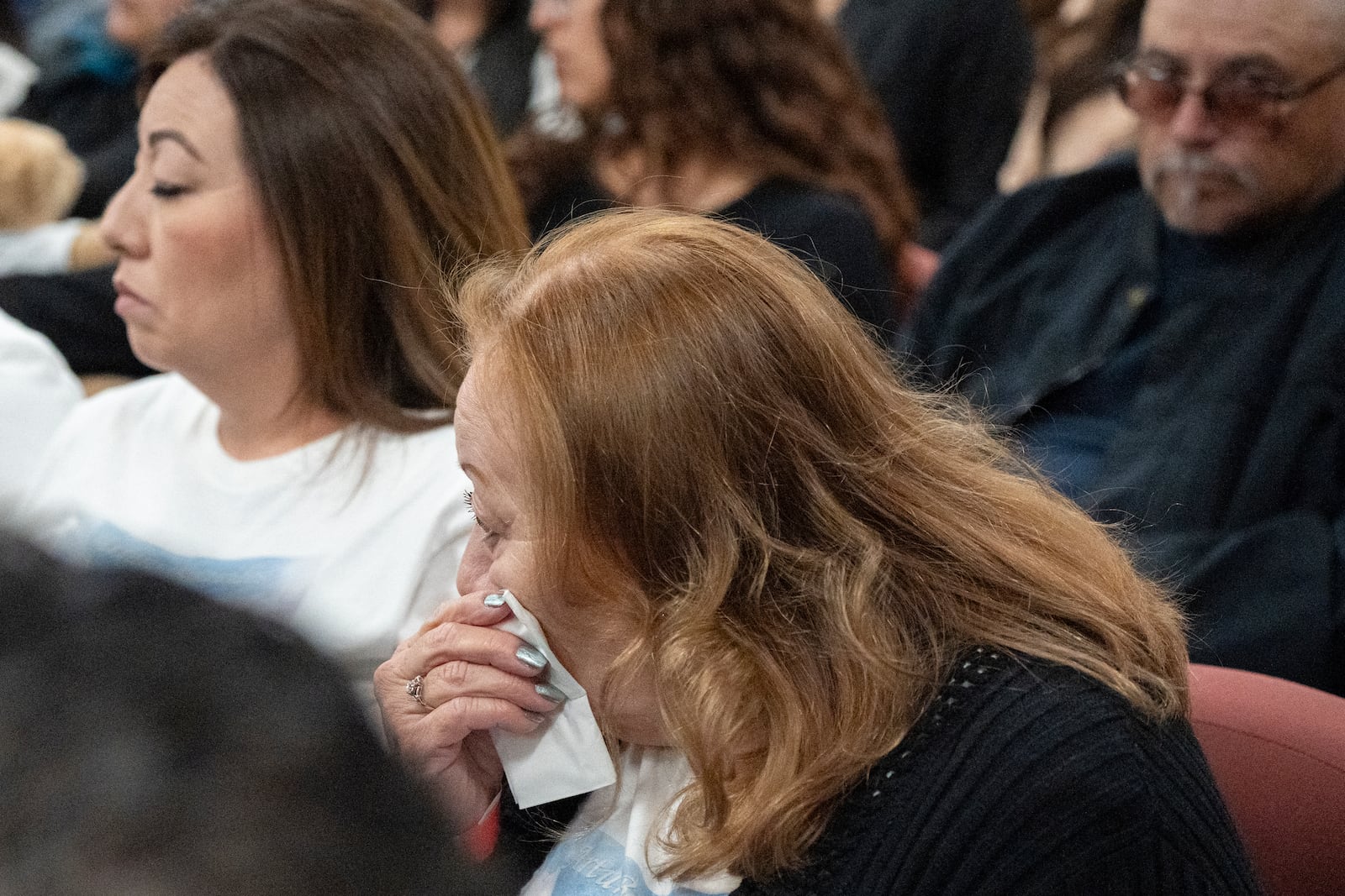 A person reacts during a hearing for Patrick Crusius at the Enrique Moreno County Courthosue in El Paso, Texas, Monday, April 21, 2025. (Omar Ornelas/Pool Photo via AP)