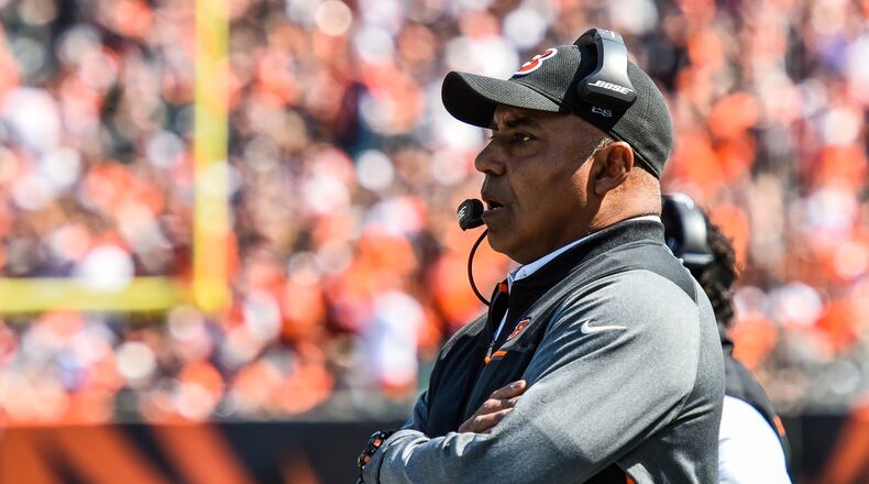 The Cincinnati Bengals head coach Marvin Lewis watches his team during their 20-0 loss to the Baltimore Ravens Sunday, Sept. 10, 2017, at Paul Brown Stadium in Cincinnati. NICK GRAHAM/STAFF