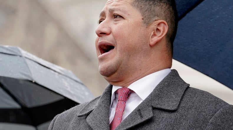 FILE - Rep. Tony Gonzales, R-Texas, speaks during a news conference Dec. 7, 2022, on Capitol Hill in Washington. (AP Photo/Mariam Zuhaib, File)