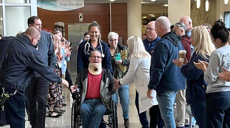 Springfield firefighter Rob Baise was released from Springfield Regional Medical Center's rehab center Friday, Oct. 7, 2022, after being injured in a fire two weeks ago. CONTRIBUTED