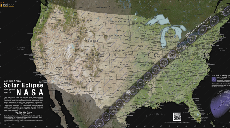 NASA has provided a total solar eclipse path map on its website. CREDIT: https://svs.gsfc.nasa.gov/