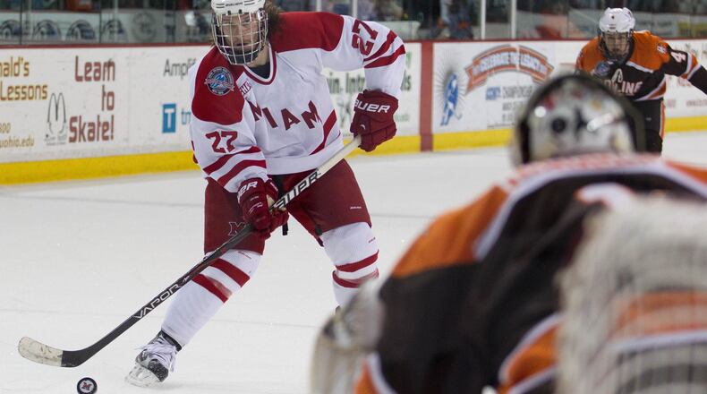 The Miami Redhawks defeat the Bowling Green Falcons 3-1, Saturday, January 26, 2013, at the Steve Cady Ice Arena.