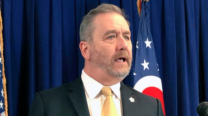 FILE - In this Feb. 20, 2020 file photo, Ohio Attorney General Dave Yost speaks in Columbus, Ohio. (AP Photo/Julie Carr Smyth, File)