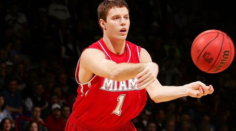 SPOKANE, WA - MARCH 16: Doug Penno #1 of the Miami (Ohio) Redhawks passes the ball against the Oregon Ducks during the first round of the NCAA Men’s Basketball Tournament at Spokane Memorial Arena on March 16, 2007 in Spokane, Washington. The Ducks defeated the Redhawks 58-56. (Photo by Jonathan Ferrey/Getty Images)