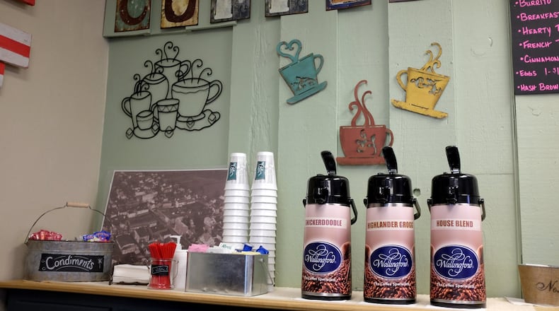 The coffee corner at the Stagecoach Cafe with fresh coffee. Bill Lackey/Staff