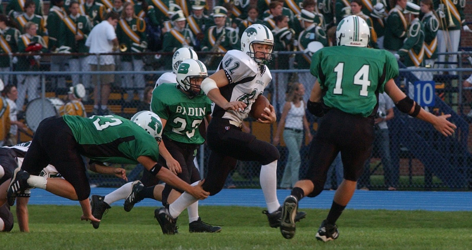 Greenville running back Daniel Fee (42) runs the ball during their game against Badin at Schwarm Stadium. JOHN JANCO/JOURNALNEWS