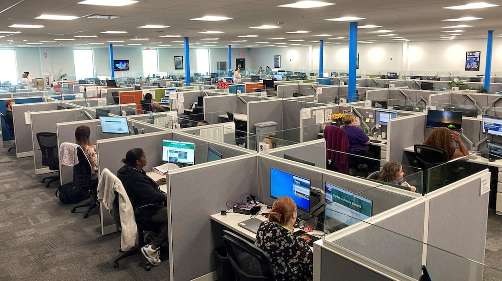FILE - Workers at a Medicaid call center in Jefferson City, Mo., field questions and review information regarding eligibility determinations on Wednesday, Aug. 16, 2023. (AP Photo/David A. Lieb, FIle)