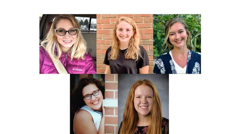 The Clark County Retired Teachers Association awarded $1,000 scholarships to five future teachers: Abigail Baucant-Fulk (top left), Maria Rinaldi (top middle), Audri Blackburn (top right), Drew Speas (bottom left), and Cheyann Neal (bottom right). CONTRIBUTED