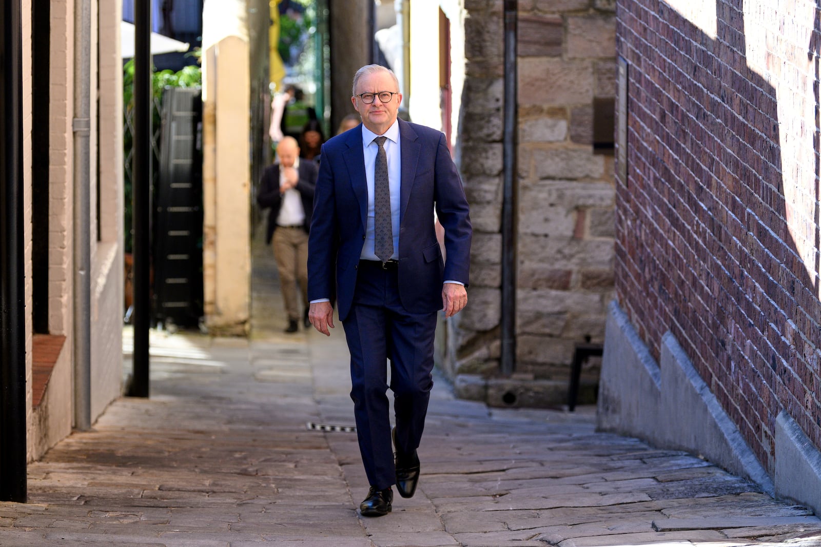 Australian Prime Minister Anthony Albanese leaves a media event in Sydney, Friday, July 11, 2025. (Steven Markham/AAP Image via AP)