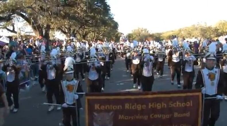 Kenton Ridge High School students perform in the Krewe of Endymion parade in New Orleans in February.