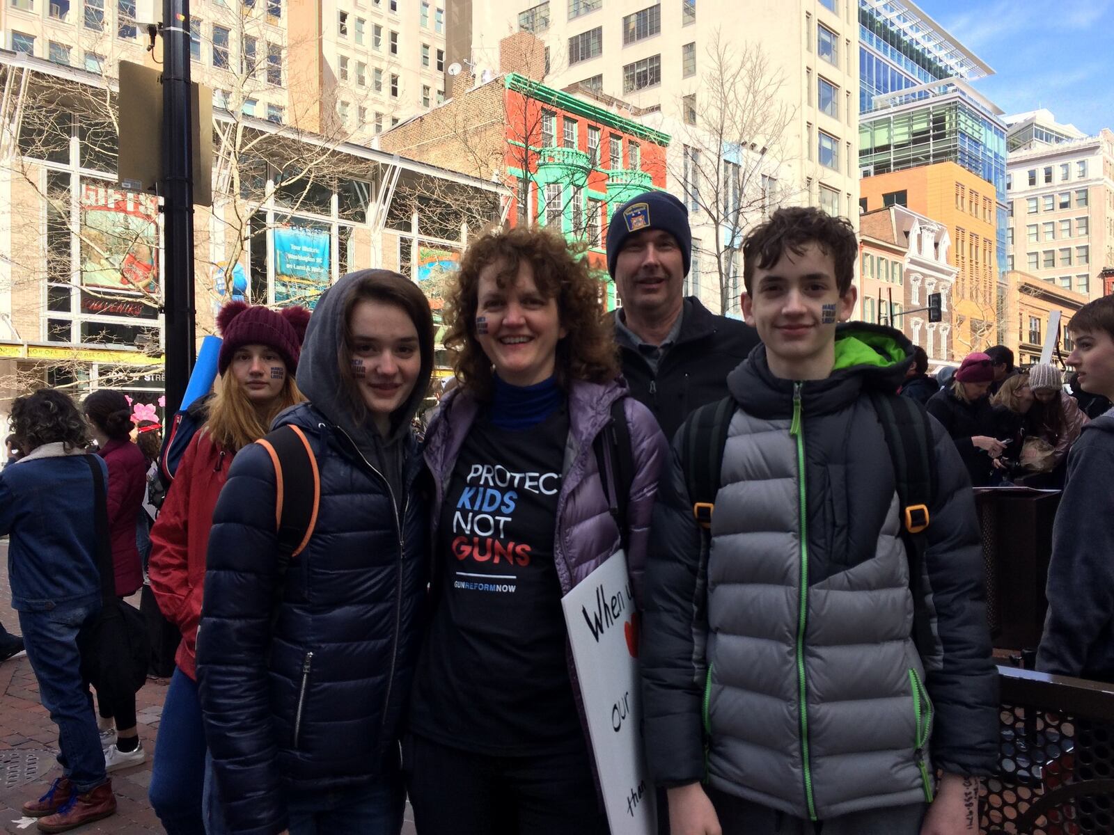 Stephanie Cooper, 18, her mother Christina, father Robert and brother Peter, 15, at the march for our lives in Washington. They are from yellow springs