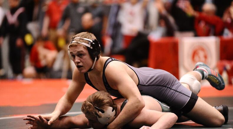 Graham junior Isaiah Stickely won the 160-pound class Saturday in the Division II district meet at Wilmington. Greg Billing/CONTRIBUTED