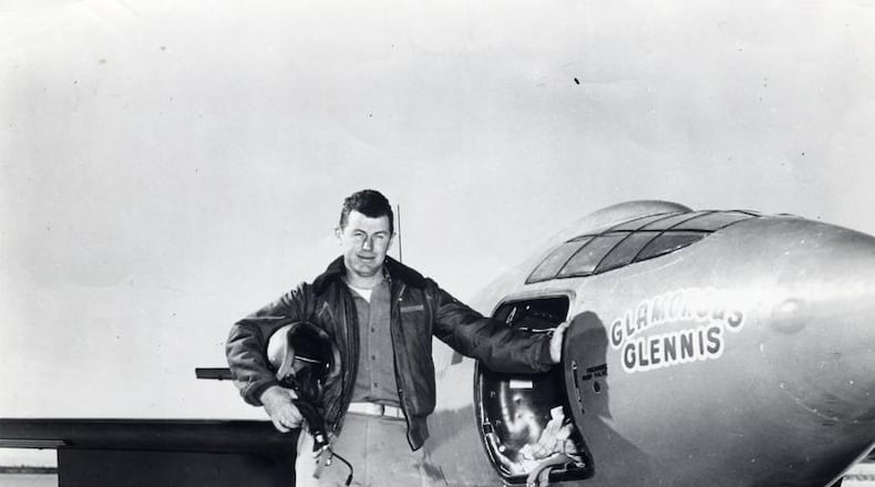 Chuck Yeager standing next to the Bell X-1 “Glamorous Glennis” that the test pilot broke the sound barrier in on Oct. 14, 1947. NATIONAL MUSEUM OF THE U.S. AIR FORCE