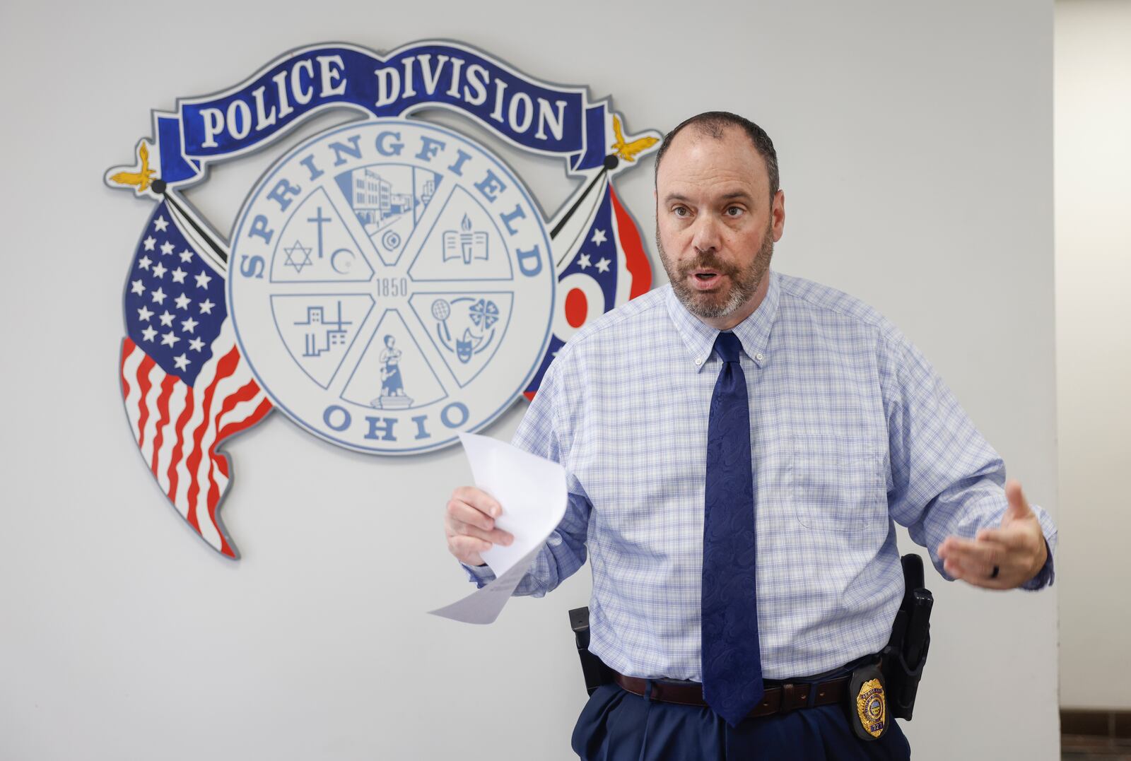 Sgt. James Byron, of the Springfield Police Division, speaks about the unsolved murder of Alia Hartman during a press conference on Thursday, May 8, 2025. She was killed in an arson on the morning of May 9, 2008. JOSEPH COOKE/STAFF