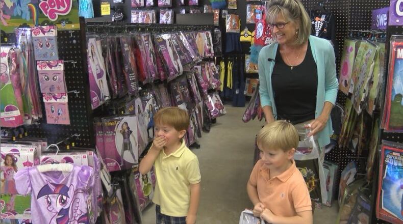 Marion Hamsik, Springboro, and her twin five-year-old grandsons, were startled by a jumping animatronic zombie at the Spirit Halloween store in Miamisburg in 2015.