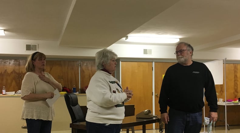 Lonnee Jensen, Nancy Mahoney and Michael Crumley rehearse a scene for Springfield Civic Theatre’s upcoming production of “9 to 5: The Musical.” CONTRIBUTED PHOTO BY BRETT TURNER