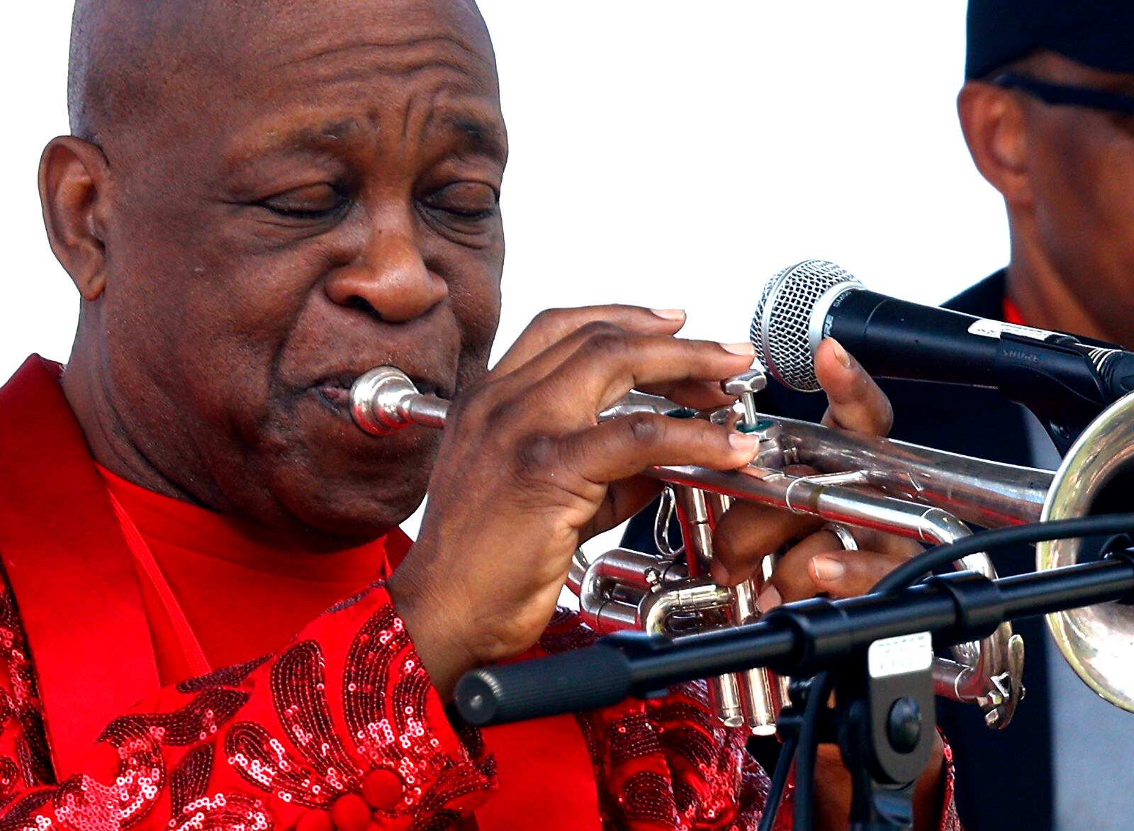 Dean Simms and The Champion City Band got things started on the National Road Commons stage for the third annual Springfield Jazz & Blues Fest Friday, August 9, 2024. The musical event, at the Commons park and Mother Stewart's Brewing Co., is presented by the Springfield Kiwanis and features 18 acts featuring national, regional and local performers. The event will continue through Saturday evening. BILL LACKEY/STAFF