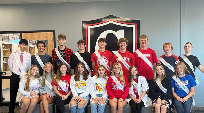 Greenon High School’s homecoming parade and bonfire will start at 6:30 p.m. on Wednesday, the football game will be held at 7 p.m. on Thursday, and the dance will be held at 8 p.m. on Saturday. Members of the court are: (back row) Gordon Yu, Michael Lipscomb, Eli Howard, Porter Brown, Jimmy Gill, Ian Edwards, Griffin Turner, Luke Bodey and Neo Zeunen; (front row) Erin Tighe, Tara Feehan, Lily Patrick, Kara Hartley, Sydney Hartley, Allison Hundley, Ava Sonney and Kiley Thompson-Boone. Contributed