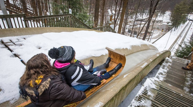 The chalet at Mill Stream Run Reservation in Strongsville offers guests a chance to go tobogganing down the tallest and fastest ice chutes in the state of Ohio.