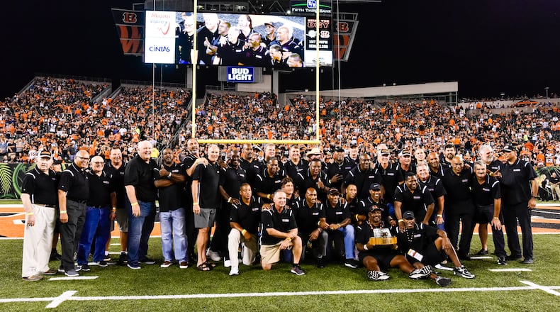 Members of the 1988 Bengals team were honored during halftime of the their game Thursday, Sept. 13 at Paul Brown Stadium in Cincinnati. The Cincinnati Bengals defeated the Baltimore Ravens 34-23. NICK GRAHAM/STAFF