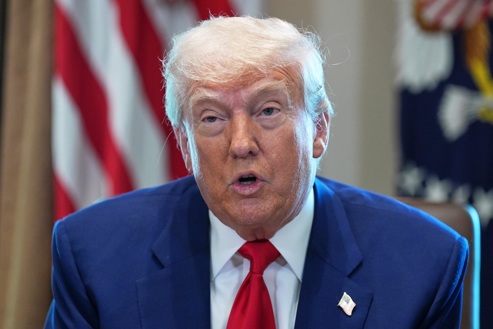 President Donald Trump speaks during a cabinet meeting at the White House, Wednesday, April 30, 2025, in Washington. (AP Photo/Evan Vucci)