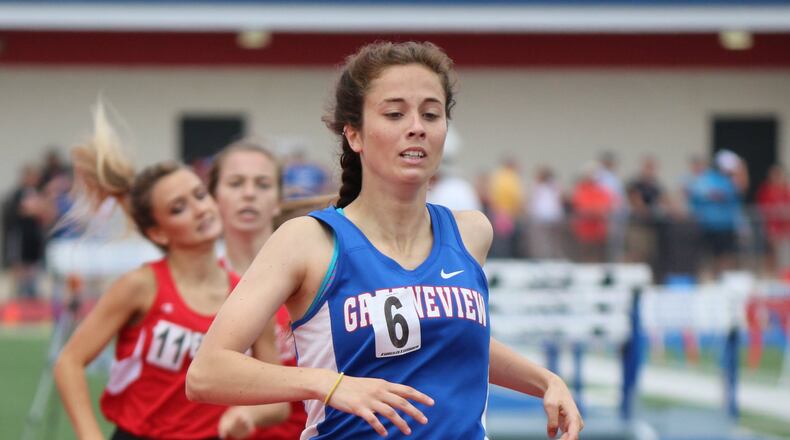 Greeneview senior Ocean Morris went from sixth to first in the final turn to win the 800-meter run at the Division II regional championships Saturday at Piqua High School to qualify for the state meet. GREG BILLING / CONTRIBUTED