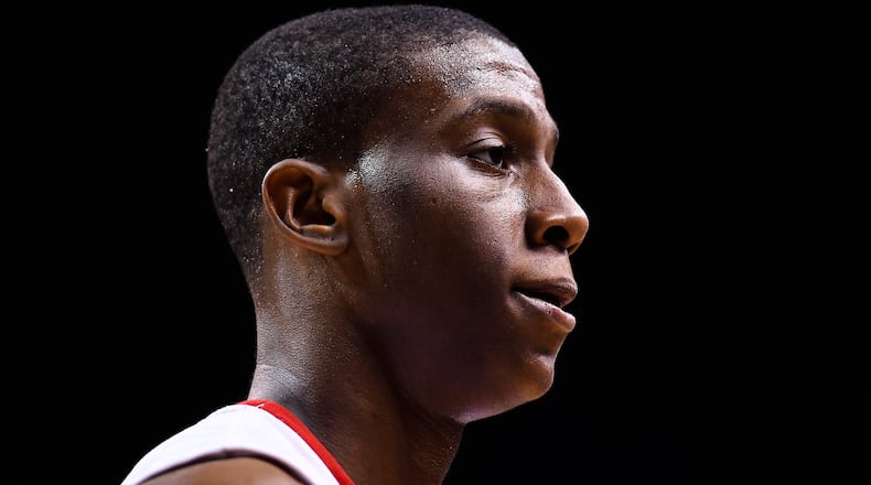 Jordan Sibert of the Dayton Flyers looks on during a semifinal game against the Rhode Island Rams in the 2015 Men's Atlantic 10 Basketball Tournament at the Barclays Center on March 14, 2015 in the Brooklyn borough of New York City. (Photo by Alex Goodlett/Getty Images)