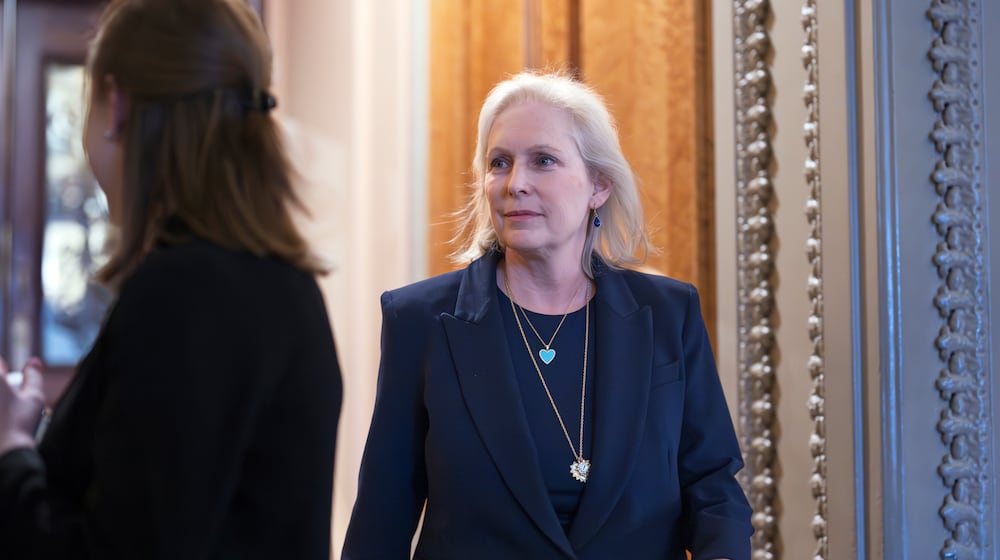 FILE - Sen. Kirsten Gillibrand, D-N.Y., leaves the Senate chamber after voting on a government funding bill at the Capitol in Washington, March 14, 2025. (AP Photo/J. Scott Applewhite, File)