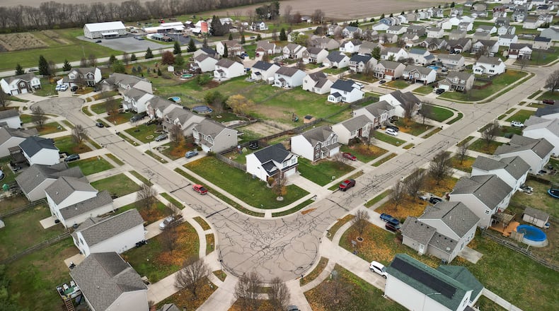 Aerial view of homes in Trenton. NICK GRAHAM/STAFF