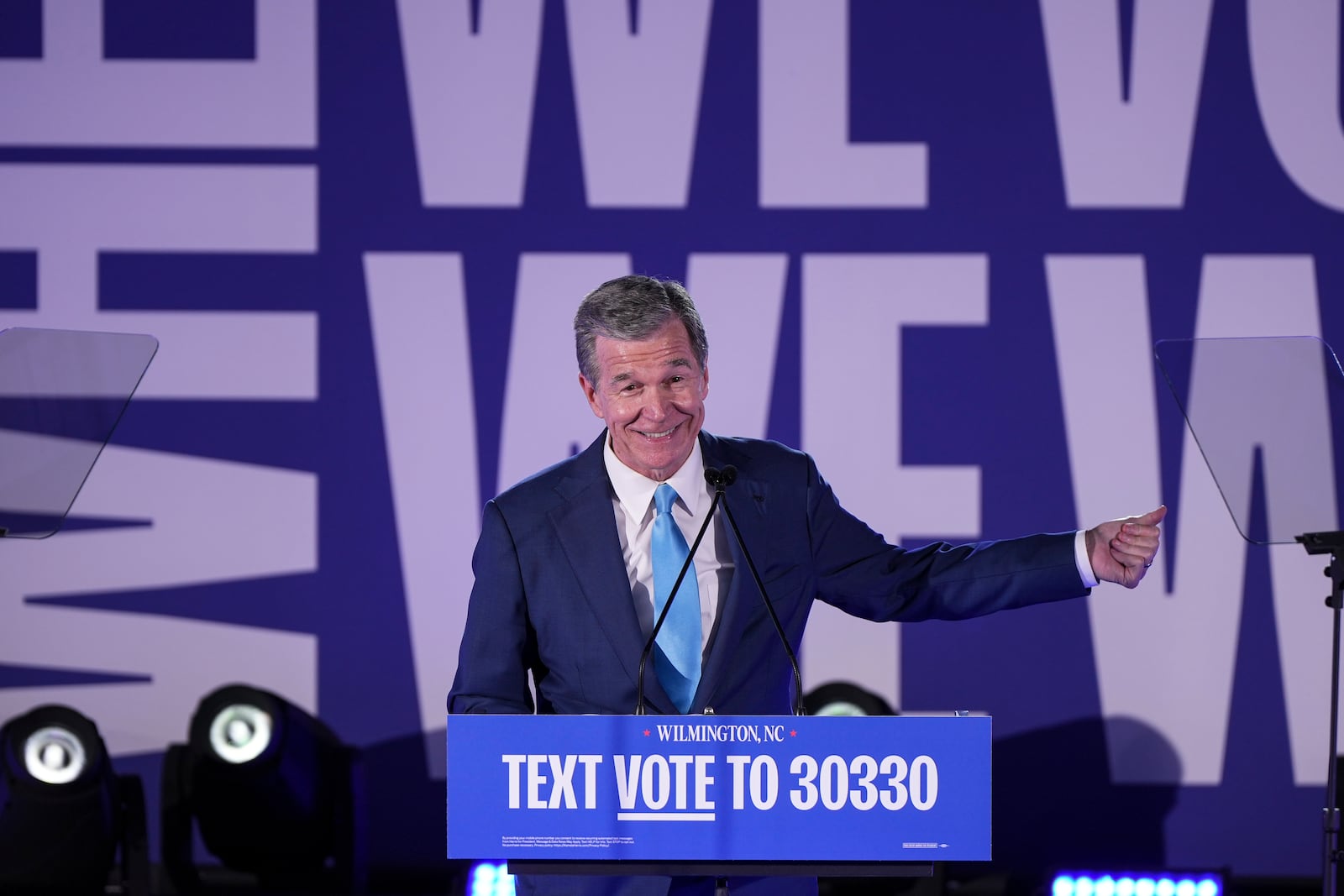 FILE - North Carolina Gov. Roy Cooper speaks at a campaign event for Democratic vice presidential nominee Minnesota Gov. Tim Walz in Wilmington, N.C., Thursday, Oct. 24, 2024. (AP Photo/David Yeazell, file)