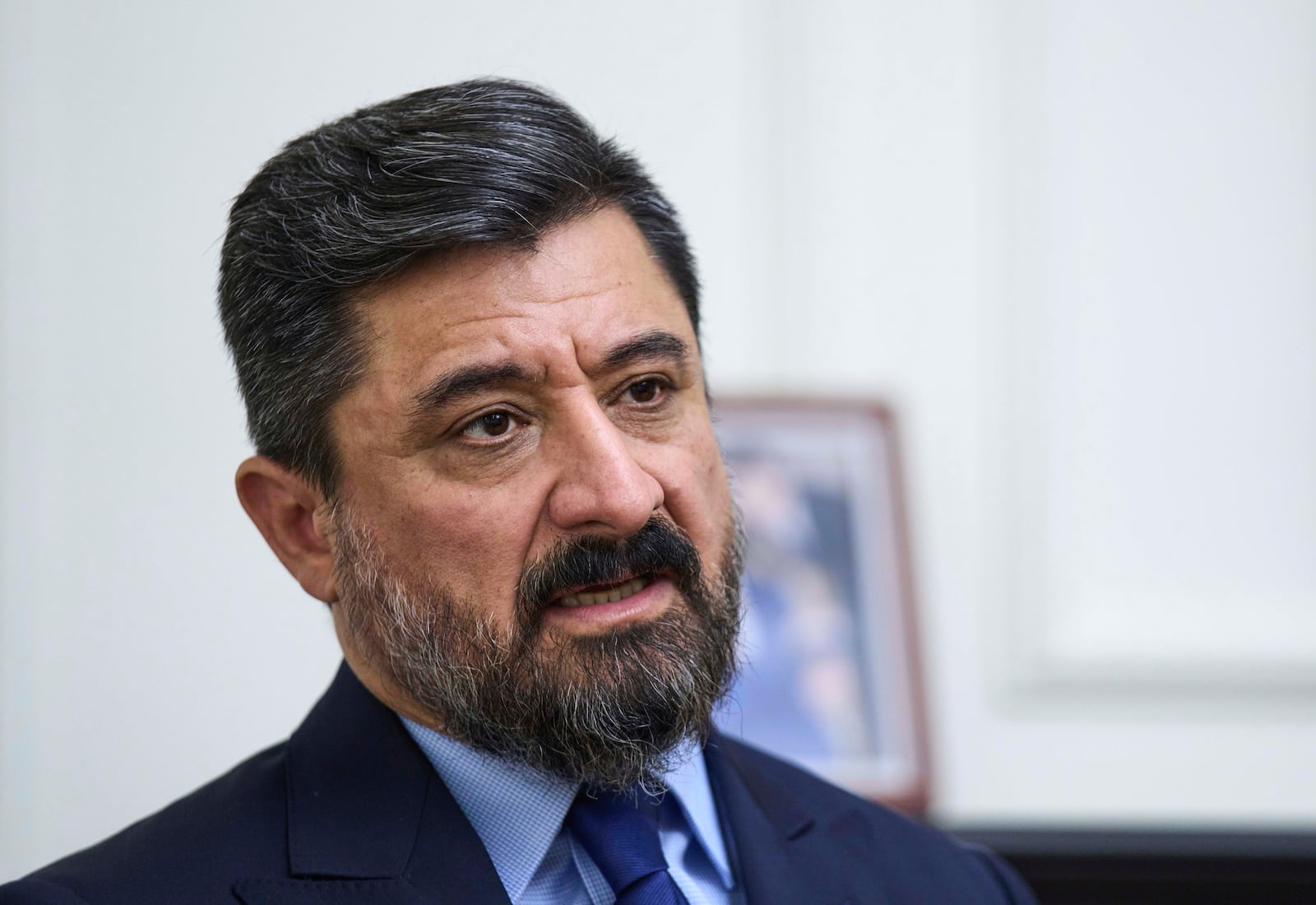 Iraqi Justice Minister Khaled Shwani speaks during an interview with The Associated Press in Baghdad, Iraq, Saturday, May 3, 2025. (AP Photo/Hadi Mizban)