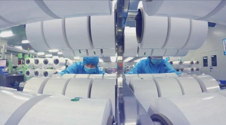 A photo from a SEMCORP Advanced Materials Group plant. The The Shanghai, China-based company makes separator film for lithium-ion batteries and is building a battery materials manufacturing plant in Sidney that is expected to employ about 1,200. Contributed