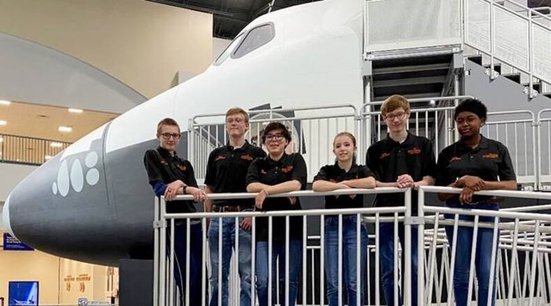 Team Prometheus from left to right are: Evan Wall, Adam Bellware, Danielle Price, Katherine Ehlers, Xander Cottle, and MiKayla Aaron. (U.S. Air Force photo)