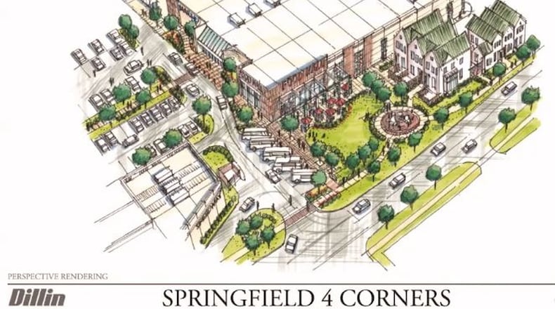 Dillin LLC presented this rendering of the proposed Springfield 4 Corners to Springfield officials during a virutal commission meeting in early July. Photo by Riley Newton/Staff