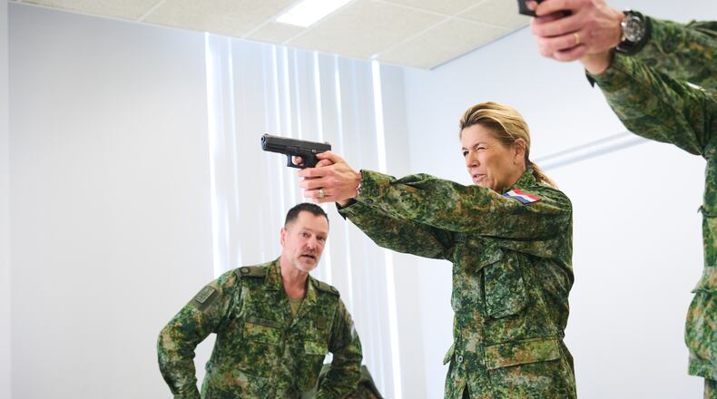 This image provided by the Netherlands Ministry of Defense shows Queen Máxima beginning training as a reservist for the Royal Netherlands Army, Feb. 4, 2026, in Breda, Netherlands. (Phil Nijhuis/Netherlands Ministry of Defense via AP)