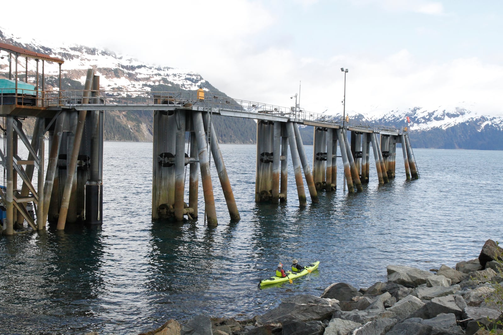 HOLD FOR STORY - Two people kayak around Blackstone Bay in Whittier, Alaska on May 13, 2025. (AP Photo/Mark Thiessen)