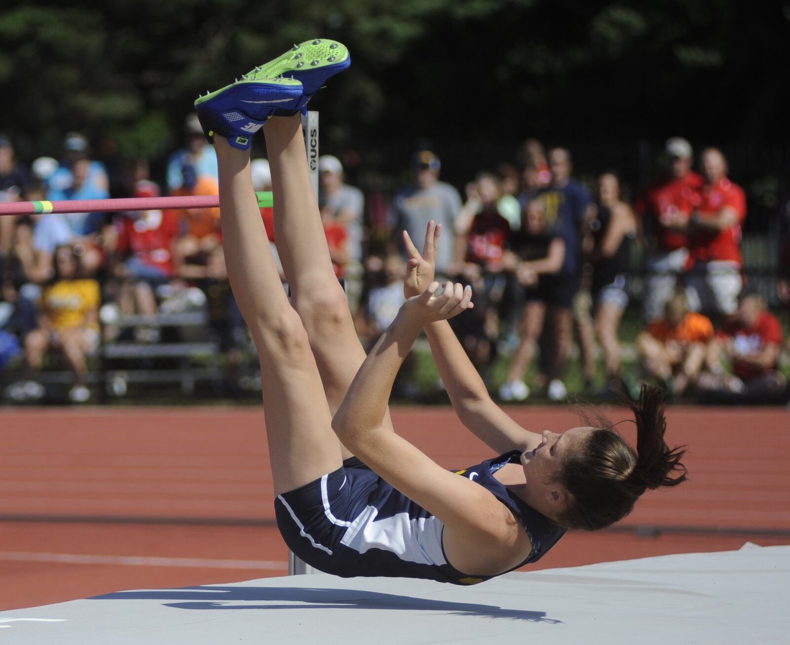 Monroe freshman Jenna Hensley (5-0) was 14th in the D-II state track and field meet at OSU’s Jesse Owens Memorial Stadium on Friday, June 2, 2017. MARC PENDLETON / STAFF